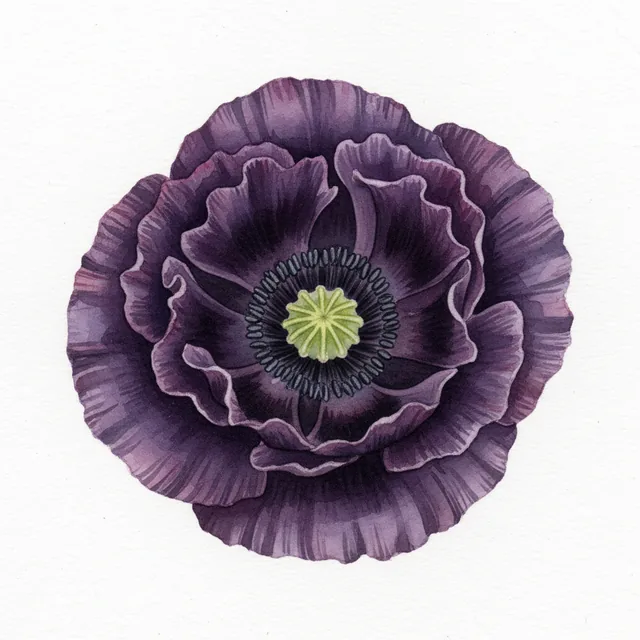 Pavot Black Peony, illustration botanique