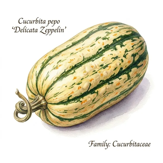 Pepo squash Delicata Zeppelin, illustration botanique