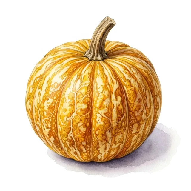 Pepo squash Melonnette Jaspée de Vendée, illustration botanique