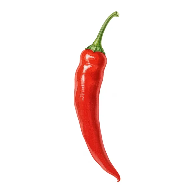 Piment Brulant De Cayenne, illustration botanique