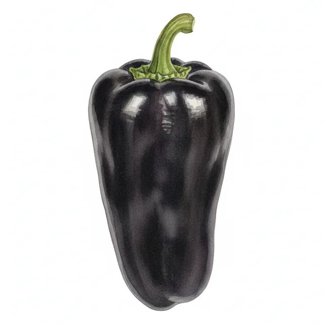 Piment Doux Noir Pasilla, illustration botanique
