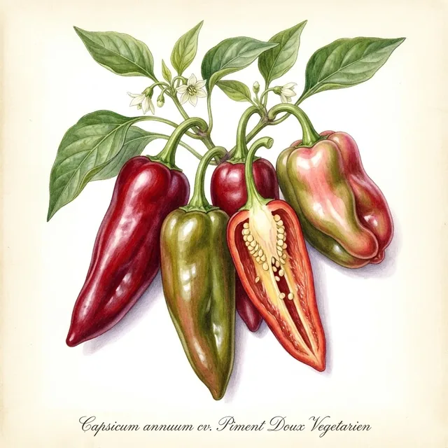 Piment Doux Vegetarien, illustration botanique