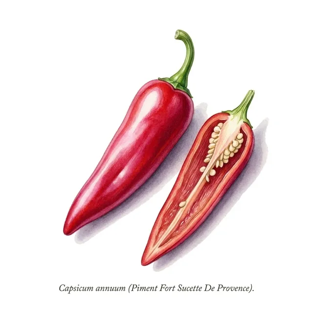 Piment Fort Sucette De Provence, illustration botanique