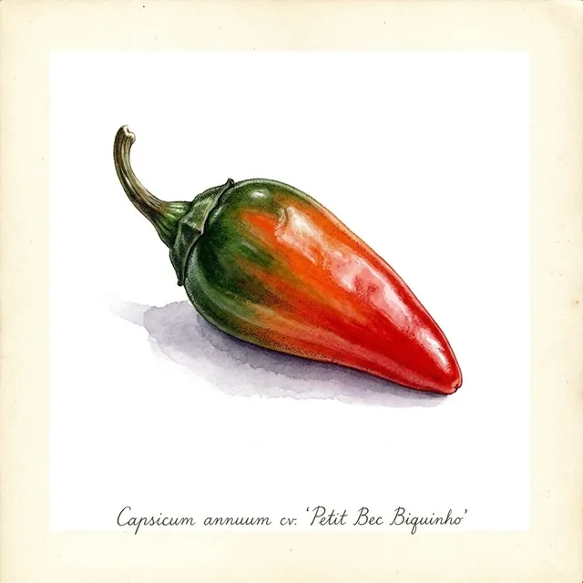 Piment Petit Bec Biquinho, illustration botanique