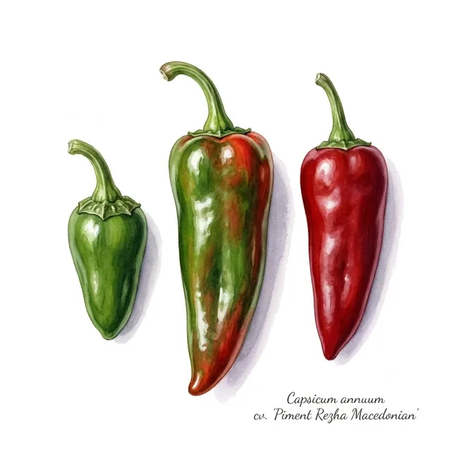 Piment Rezha Macedonian, illustration botanique