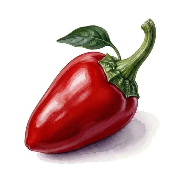Piment Sucette de Provence, illustration botanique