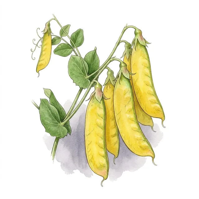 Pois à rames mangetout à Cosses jaunes Saint Désirat, illustration botanique
