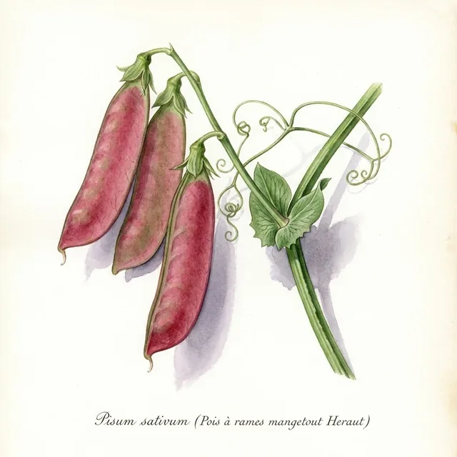 Pois à rames mangetout Heraut, illustration botanique