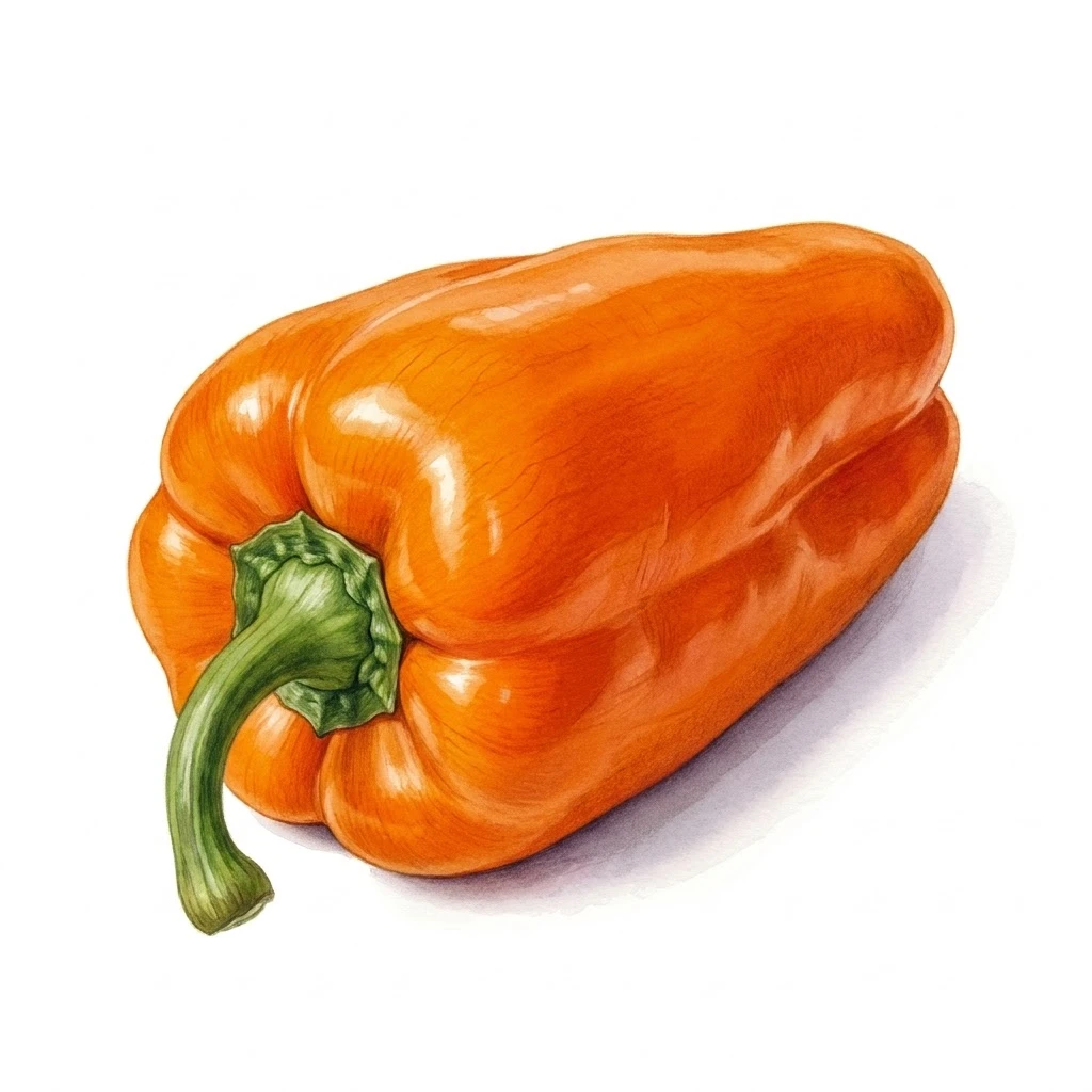 Aquarelle botanique Poivron California Orange Wonder