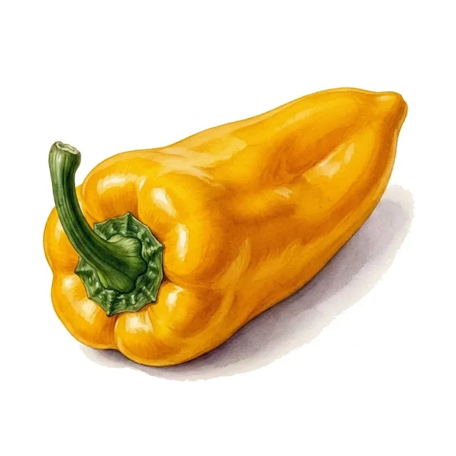Poivron Corno di Toro jaune, illustration botanique