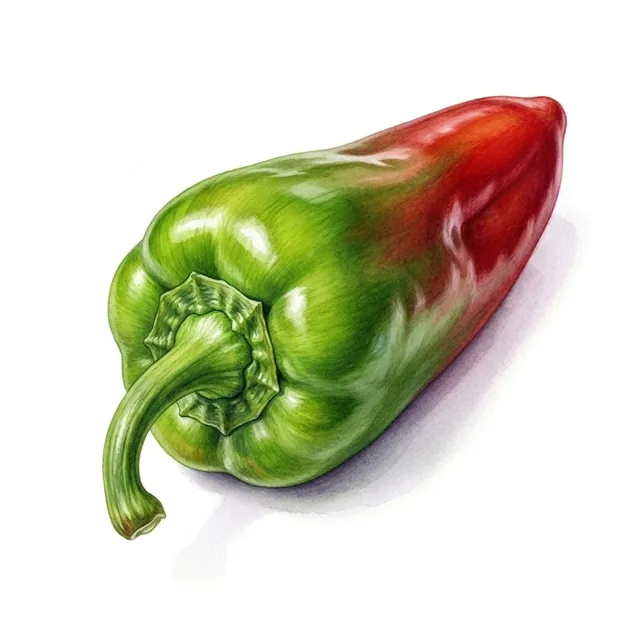Poivron Cubanelle, illustration botanique