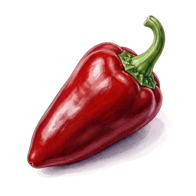 Poivron Mini Chocolate Bell, illustration botanique
