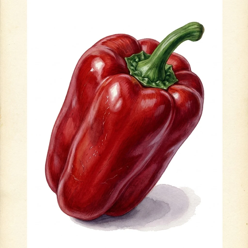 Aquarelle botanique Poivron  Rosso