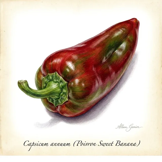 Poivron Sweet Banana, illustration botanique