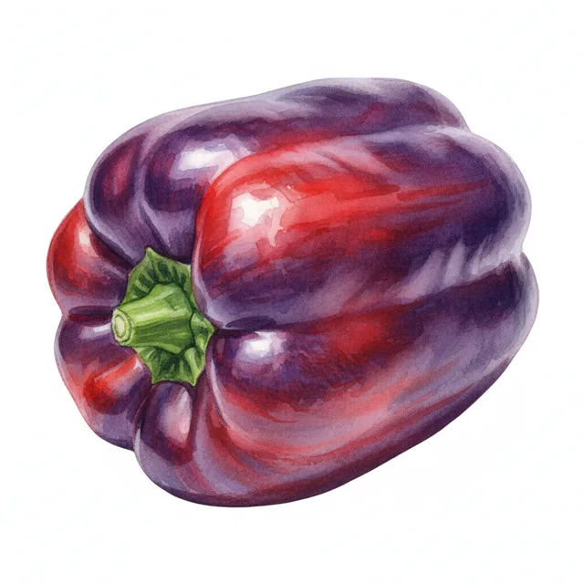 Poivron Violet Oda, illustration botanique