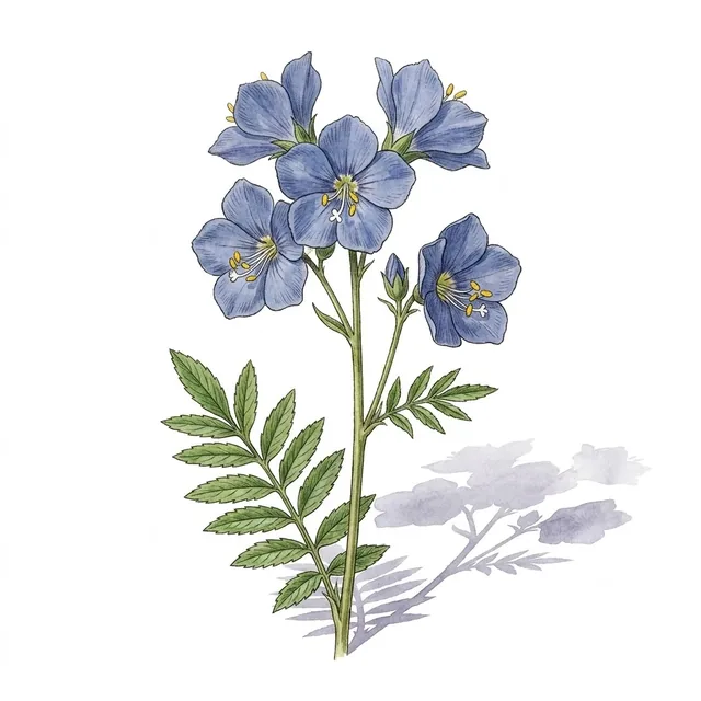 Polemonium bleu, illustration botanique