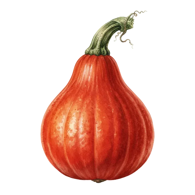 Potimarron Red Kuri, illustration botanique