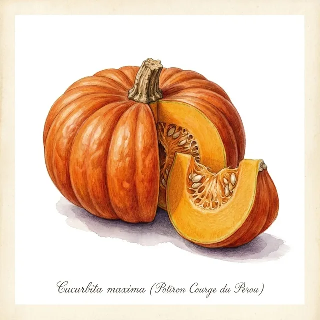 Potiron Courge du Perou, illustration botanique