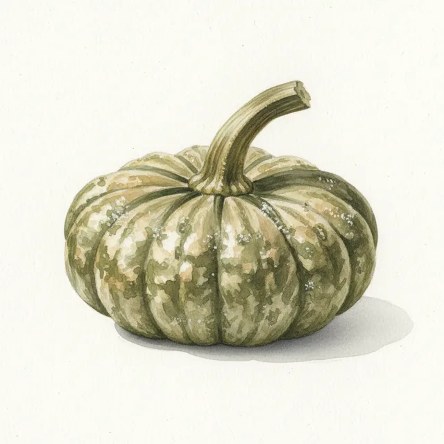 Potiron Vert Kabocha, illustration botanique