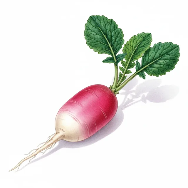 Radis Rave Rose De Paques, illustration botanique