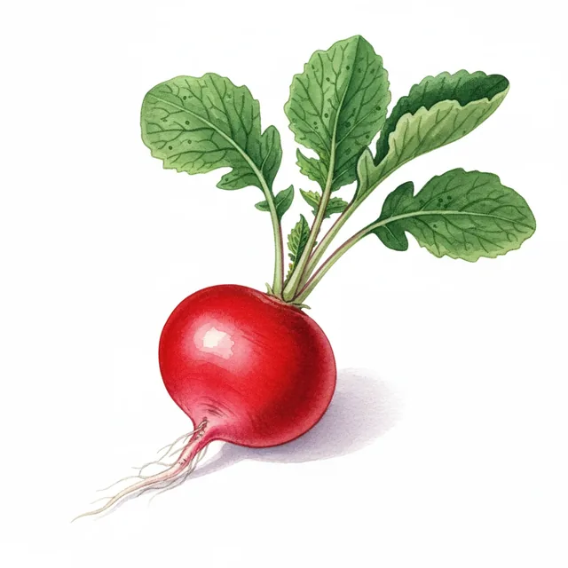 Radis Rond Ecarlate Sora, illustration botanique
