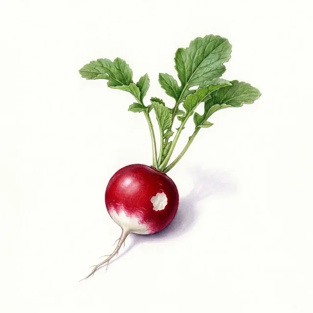 Radis Rond Rouge Cherry Bell, illustration botanique