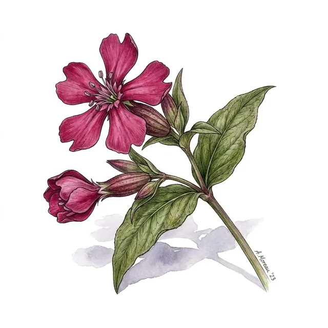 Saponaire Pink Beauty, illustration botanique