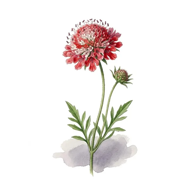 Scabieuse En Melange, illustration botanique