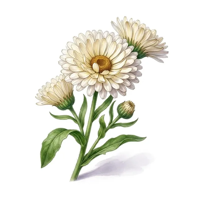 Souci Ivory Princess, illustration botanique
