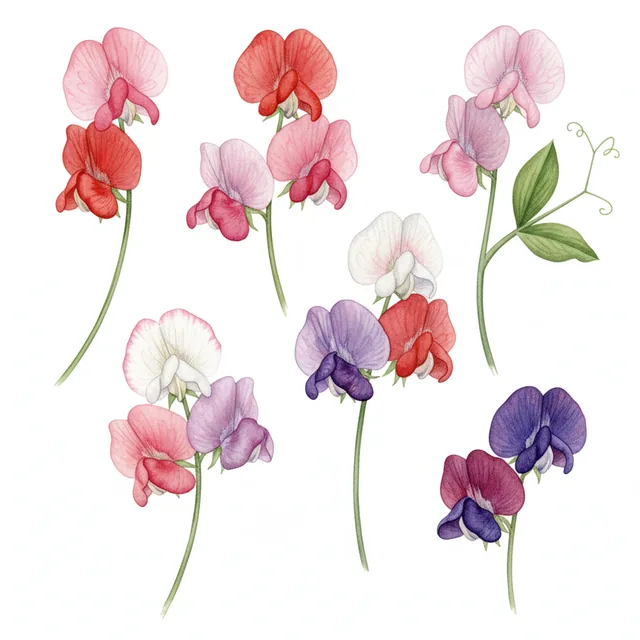Sweet Pea Mixed Colours, illustration botanique