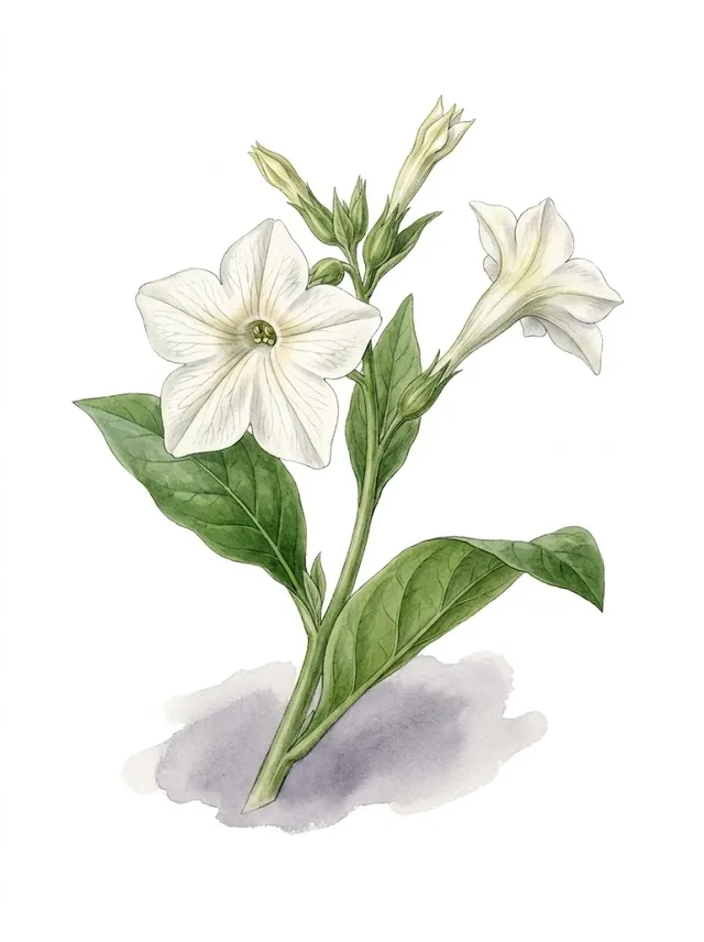 Tabac A Grandes Fleurs Jasmin, illustration botanique