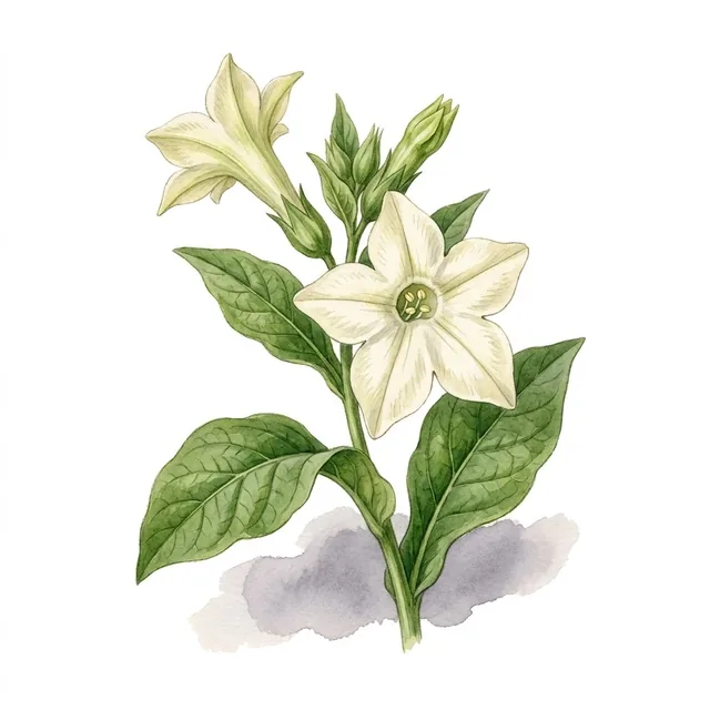 Tabac ornemental blanc, illustration botanique