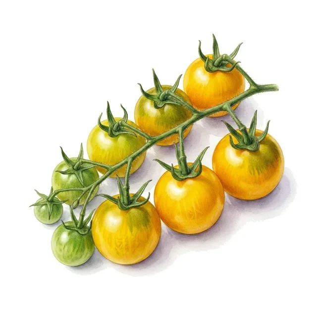 Tomate cerise jaune cocktail Clémentine, illustration botanique