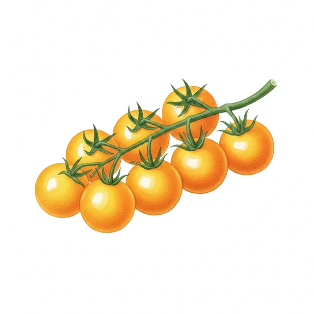 Tomate Cerise Jaune Ronde Champagne, illustration botanique