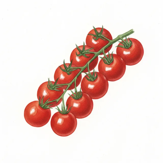 Tomate Cerise Multiflora Quartz Rouge, illustration botanique