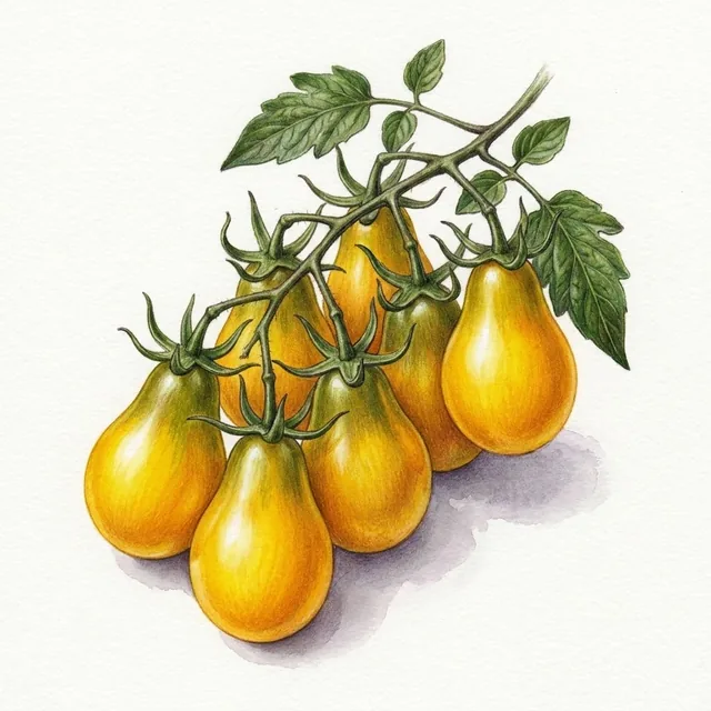 Tomate cerise poire jaune, illustration botanique