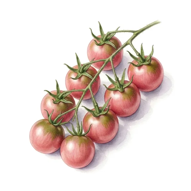Tomate cerise Rose Quartz Multiflora, illustration botanique