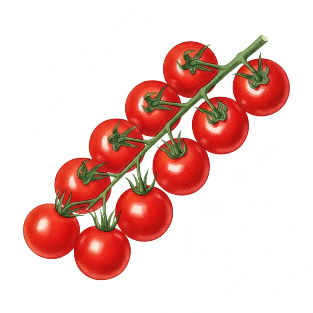 Tomate Cerise Rouge Precoce Barbaniaka, illustration botanique