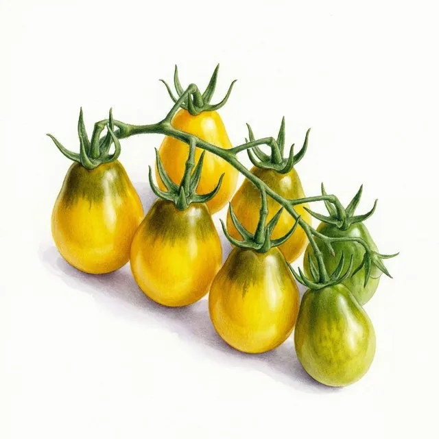 Tomate cerise Yellow Submarine, illustration botanique