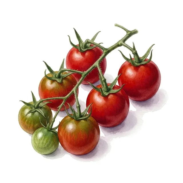 Tomate cerise Zuckertraube, illustration botanique