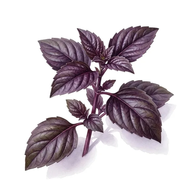 Tulsis Tulsi Krishna with Purple Leaves, illustration botanique