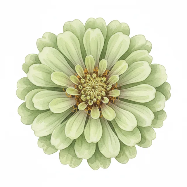 Zinnia à Fleurs de Dahlia Green Envy ab - Plant, illustration botanique