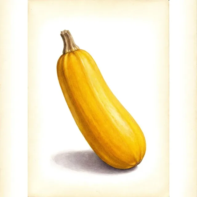 Zucchinis Yellow Straightneck, illustration botanique